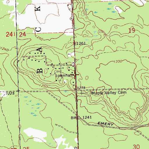 Topographic Map of Backus Township Hall, MI