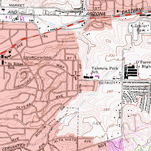 Topographic Map of Valencia Park Elementary School, CA