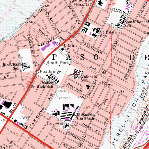 Topographic Map of Valencias Elementary School, CA