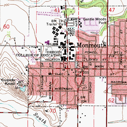 Topographic Map of Monmouth Evangelical Church, OR