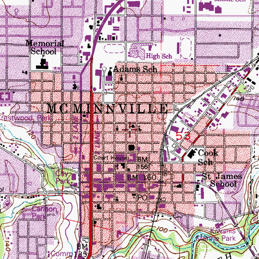 Topographic Map of McMinnville Foursquare Church, OR