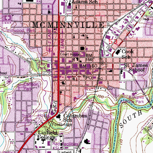 Topographic Map of United Methodist Church of McMinnville, OR