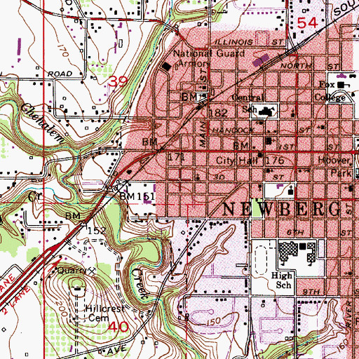 Topographic Map of Newberg Foursquare Church, OR