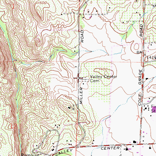 Topographic Map of Valley Center Cemetery, CA