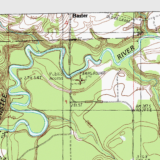 Topographic Map of Baxter Bridge State Forest Campground, MI