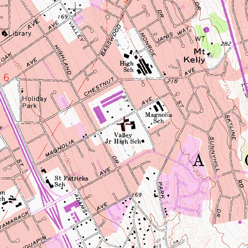 Topographic Map of Valley Junior High School, CA