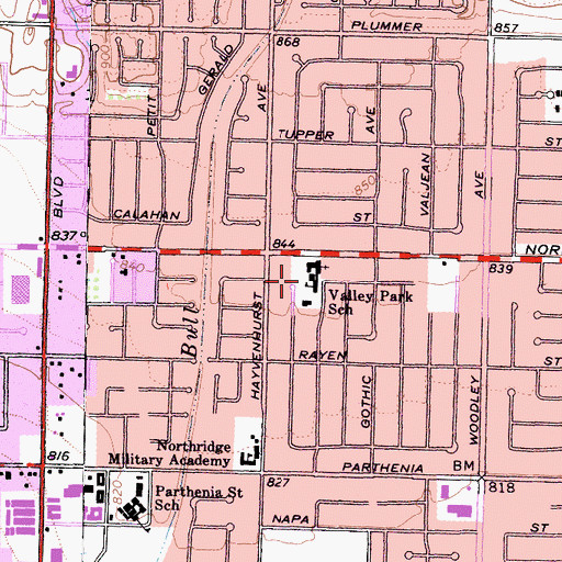 Topographic Map of Valley Park School, CA