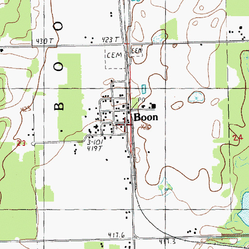 Topographic Map of Boon Post Office, MI