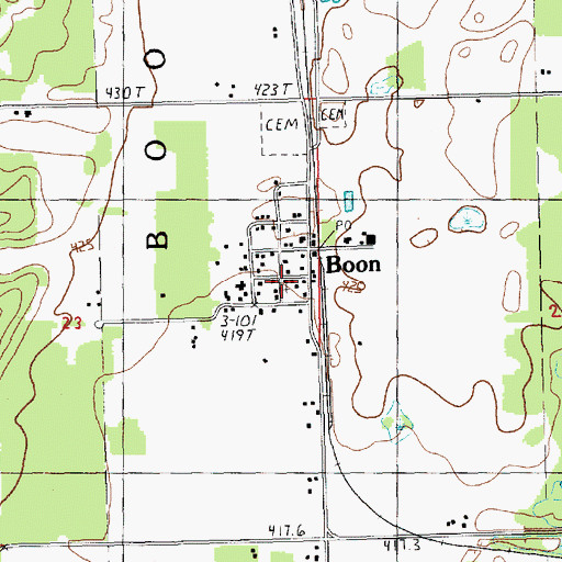 Topographic Map of Boon Baptist Church, MI