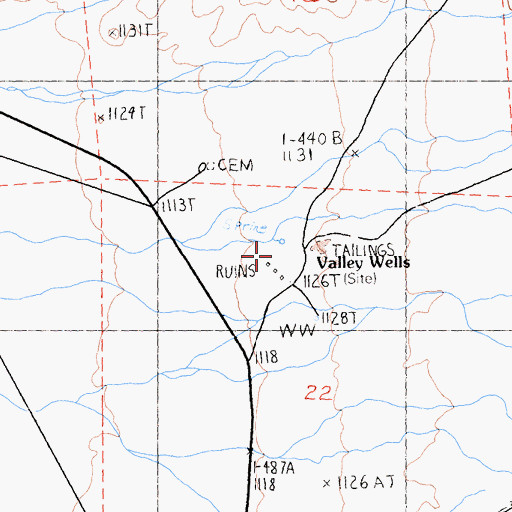 Topographic Map of Valley Wells, CA