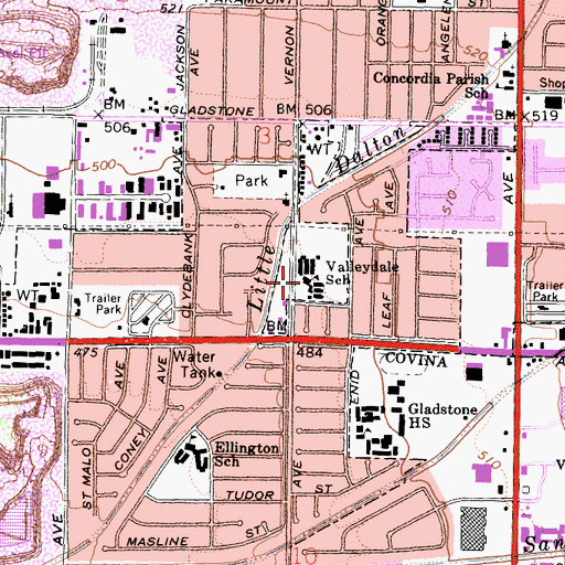 Topographic Map of Valleydale Elementary School, CA