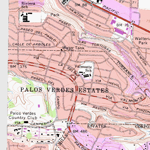 Topographic Map of Valmonte School, CA