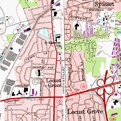 Topographic Map of Greentrees Country Day School, NY