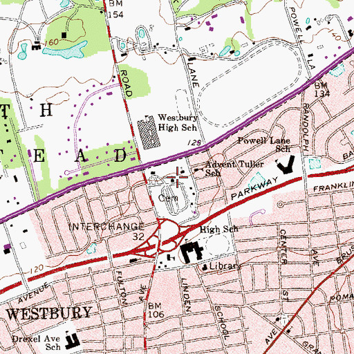 Topographic Map of Westbury Friends School, NY