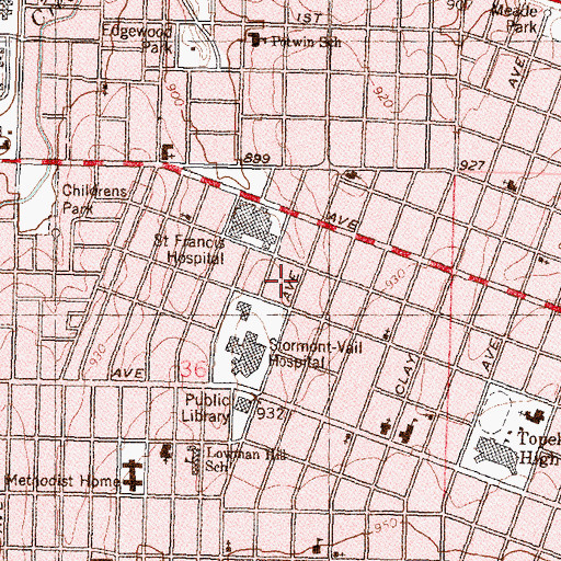 Topographic Map of The Kansas Rehabilitation Hospital, KS