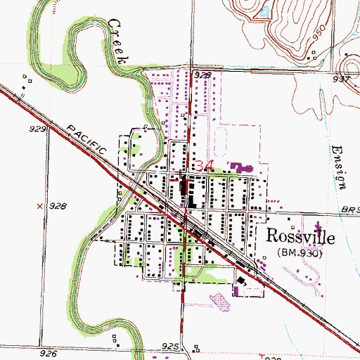 Topographic Map of Rossville Community Library, KS