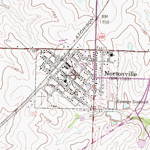 Topographic Map of Nortonville Public Library, KS