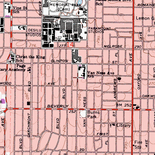Topographic Map of Van Ness Elementary School, CA
