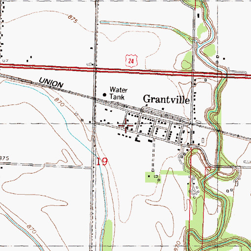 Topographic Map of Grantville United Methodist Church, KS