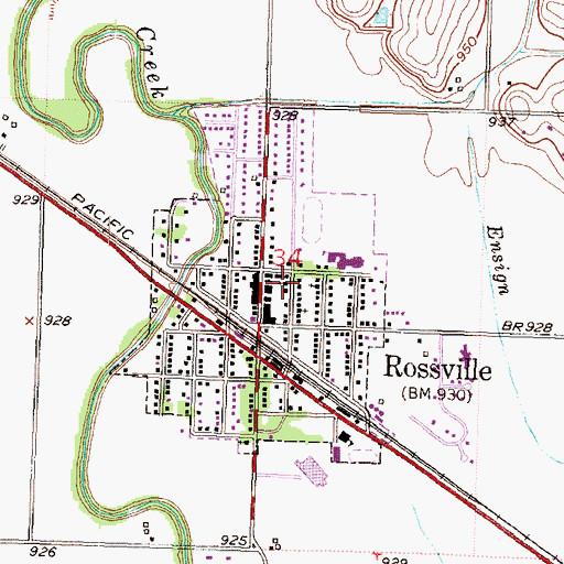 Topographic Map of Rossville United Methodist Church, KS