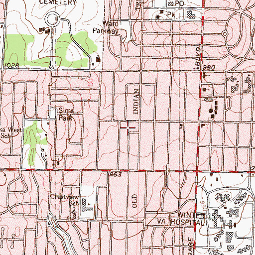 Topographic Map of Metropolitan Community Church of Topeka, KS