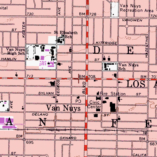 Topographic Map of Van Nuys, CA