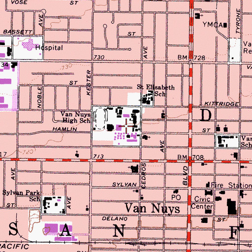 Topographic Map of Van Nuys Senior High School, CA