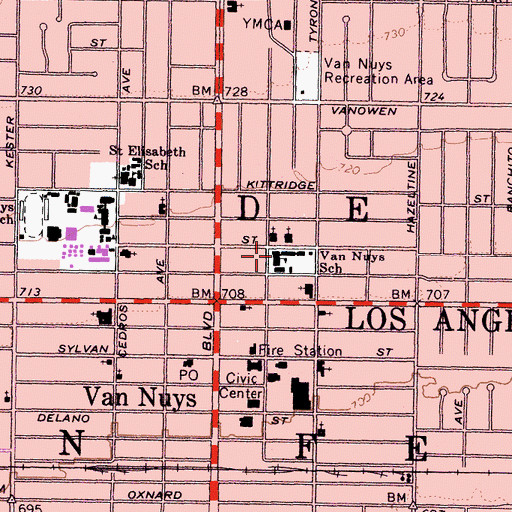 Topographic Map of Van Nuys Elementary School, CA