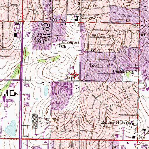 Topographic Map of Overland Park Church of the Nazarene, KS