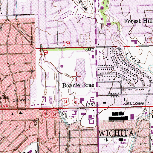 Topographic Map of Kellogg Mall, KS