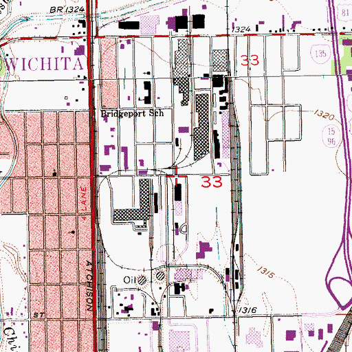 Topographic Map of Burlington Northern Industrial Center, KS