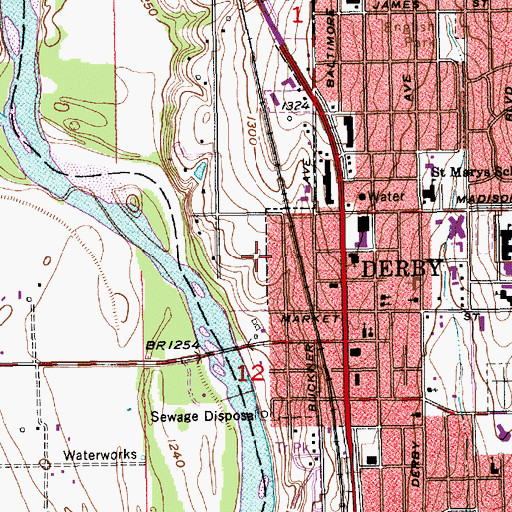 Topographic Map of Derby Industrial Park, KS