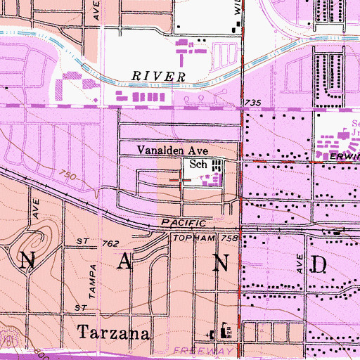 Topographic Map of Vanalden Elementary School, CA