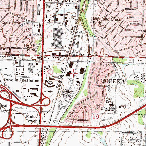 Topographic Map of South Town Industrial Park, KS