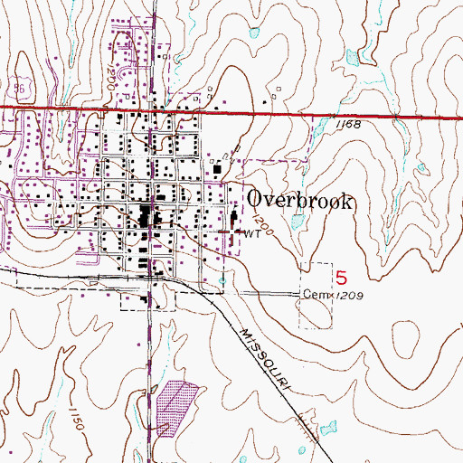 Topographic Map of Overbrook Water Tower, KS
