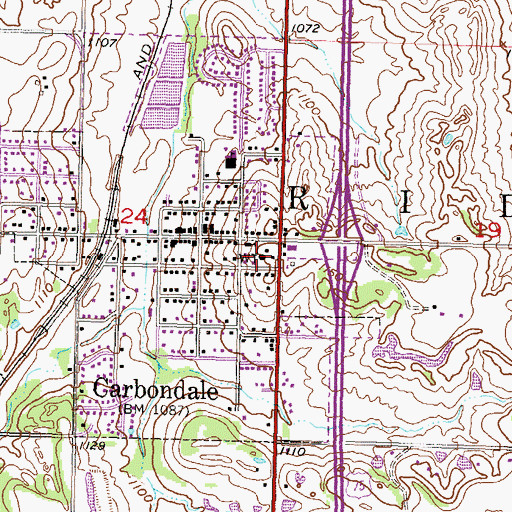 Topographic Map of Carbondale Water Tower, KS