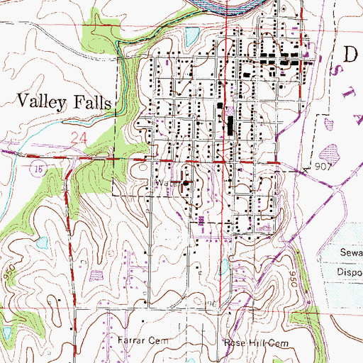 Topographic Map of Valley Falls Water Tower, KS