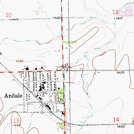 Topographic Map of Andale Water Tower, KS
