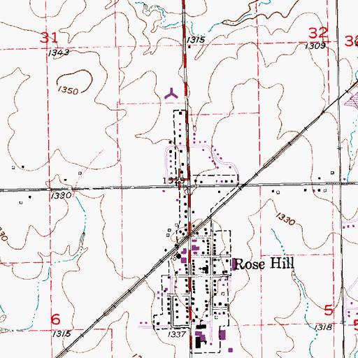 Topographic Map of Rose Hill Post Office, KS