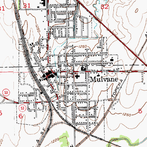 Topographic Map of Mulvane Post Office, KS