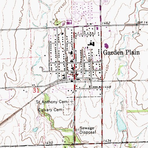 Topographic Map of Garden Plain Post Office, KS