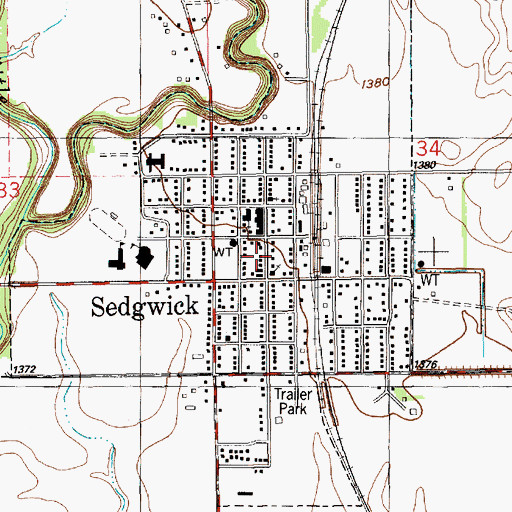 Topographic Map of Sedgwick Post Office, KS