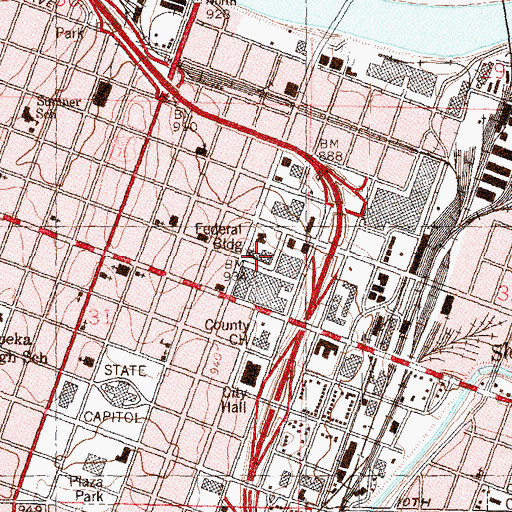 Topographic Map of Topeka Post Office, KS