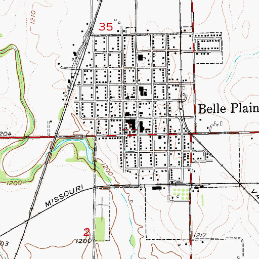 Topographic Map of Belle Plaine Post Office, KS