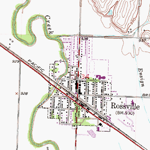 Topographic Map of Rossville Post Office, KS