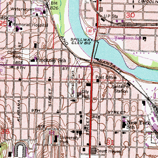 Topographic Map of Lawrence Post Office, KS