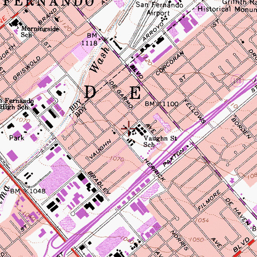 Topographic Map of Vaughn Elementary School, CA