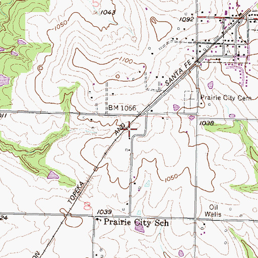 Topographic Map of Prairie City Cemetery, KS