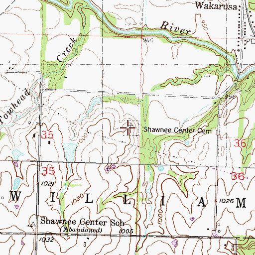 Topographic Map of Shawnee Center Cemetery, KS