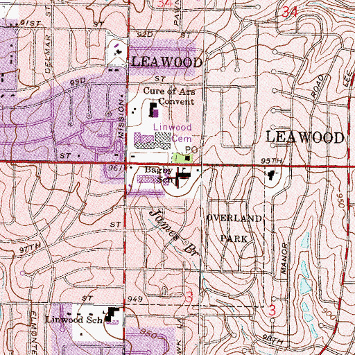 Topographic Map of Arbor Woods at Overland Park Assisted Living Facility, KS